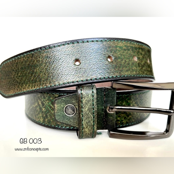 Genuine Leather Belt, Green Color, lizard green, St. Patrick's Day special. - Picture 4 of 5
